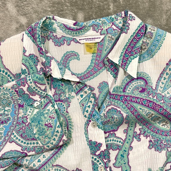 Allison Daley Tops - Allison Daley Button Up Shirt‎ Women 18W White Paisley 3/4 Sleeve Seersucker